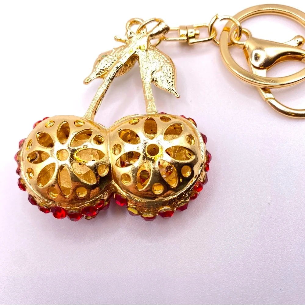 🍒 PINK OR RED Designer-Inspired Rhinestone Cherries Keychain/ Purse/Bag Charm